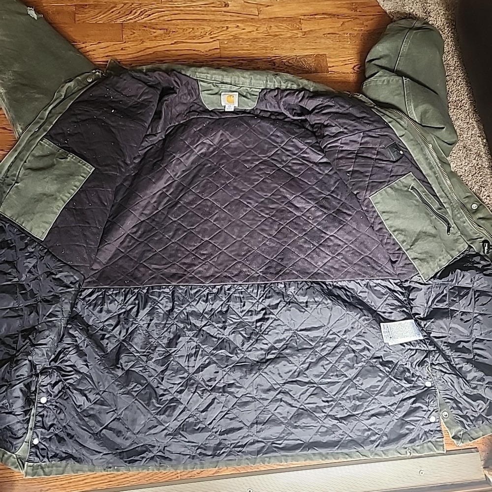 Vtg Carhartt Thrashed Moss Green Field Coat Men 3XL Work Grunge Industrial Grit - Picture 15 of 16